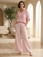 Striped wide-leg co-ord set with oversized top and palazzo pants featuring contrast stripe trim and elastic waistband