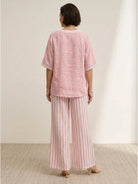 Striped wide-leg co-ord set with oversized top and palazzo pants in black