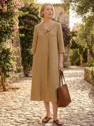 linen-look midi dress with relaxed A-line silhouette and side pockets in blue