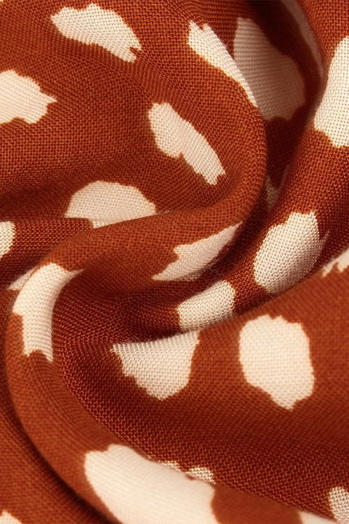 Close-up of soft polyester fabric with bohemian dot print for casual bohemian dress skirt