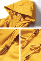 Yellow Versatile Chic Two-Piece Windbreaker Set with adjustable hood, zipper, and drawstring details