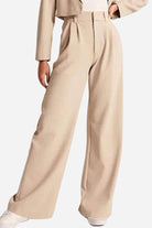 Classically Vogue Business Trousers beige high-waist tailored wide-leg pants with elastic back for comfortable fit