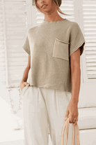 Comfy Couture Knit Sweater two-piece set with knit pullover and high-waisted pants in neutral tones