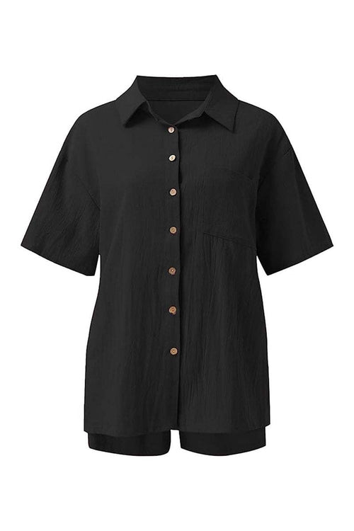 Sunny Day Vibrance black two-piece cotton shirt and shorts summer set
