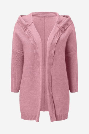 Pink warm oversized hooded cardigan with soft fabric and relaxed fit for layering and comfort