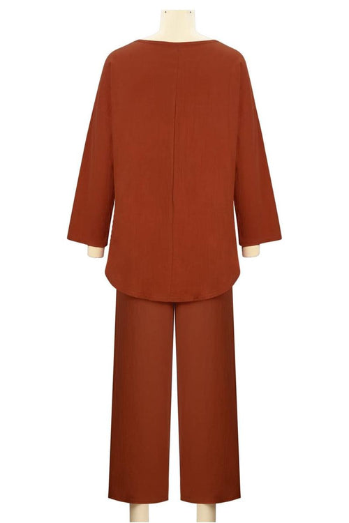 Everyday Fashion Loose-Fit two-piece matching set in rust color with relaxed fit top and wide-leg pants