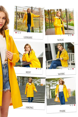Lightweight ultra water-resistant yellow long windbreaker jacket for outdoor activities