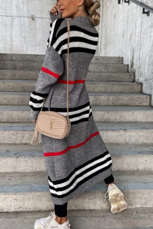 Cozy Striped Long Knitted Cardigan