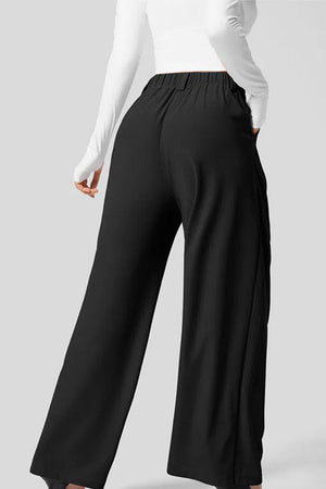 High-Waisted Plicated Wide Leg Waffle Pants