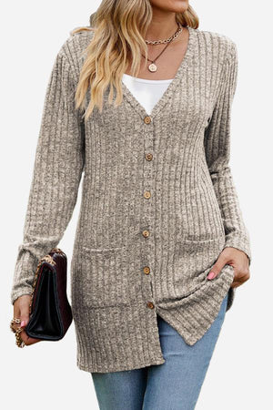 lightweight ultra soft long knit-like cardigan with buttons and pockets