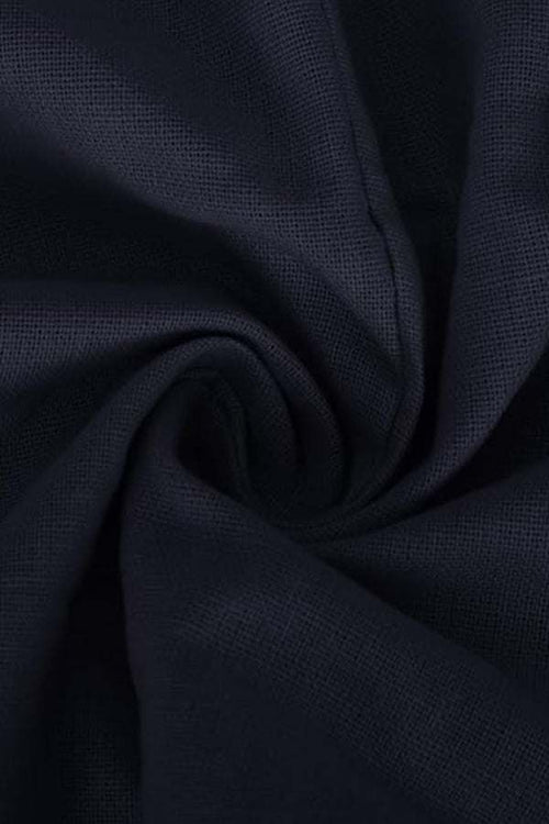Close-up of navy blue 100% cotton fabric texture for V-neck cotton two-piece trouser set