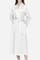 100% mulberry silk belted classy white nightgown for women