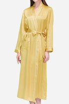 100 Mulberry Silk yellow belted classy nightgown robe for women