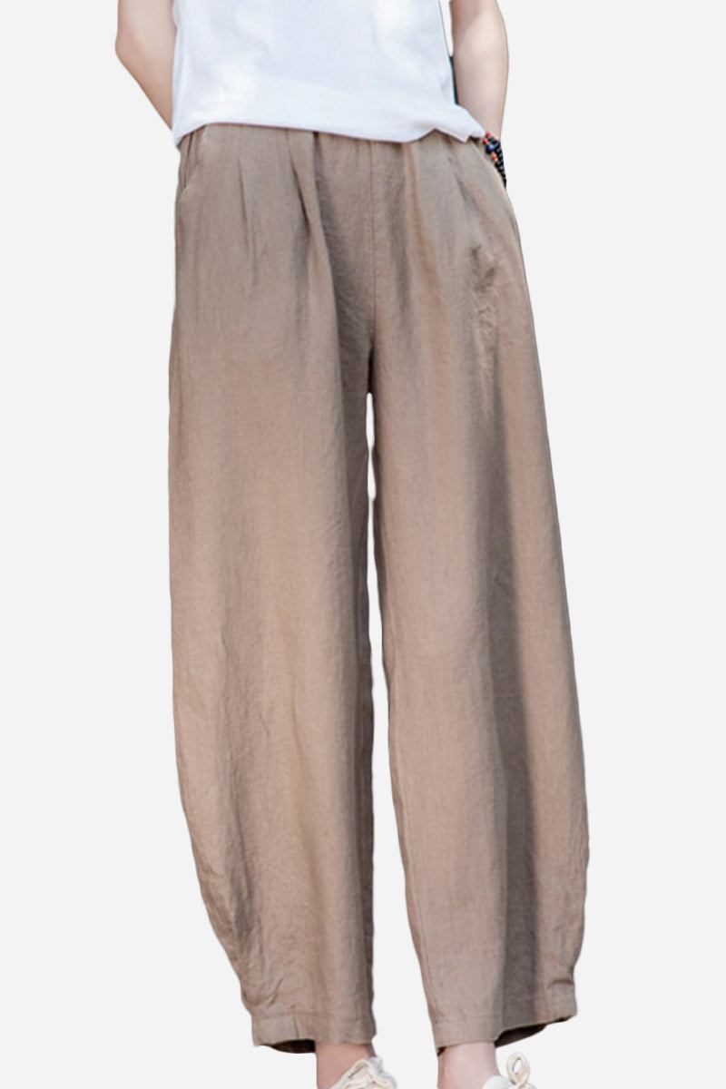 Lightweight breathable Ramie Linen Cotton Pants in relaxed fit with natural fabric blend.