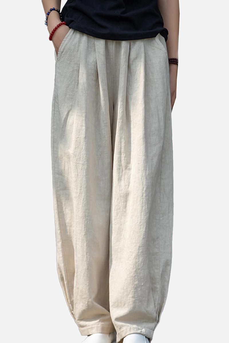 Lightweight beige Ramie Linen Cotton Pants with relaxed fit and pockets, perfect for casual wear.