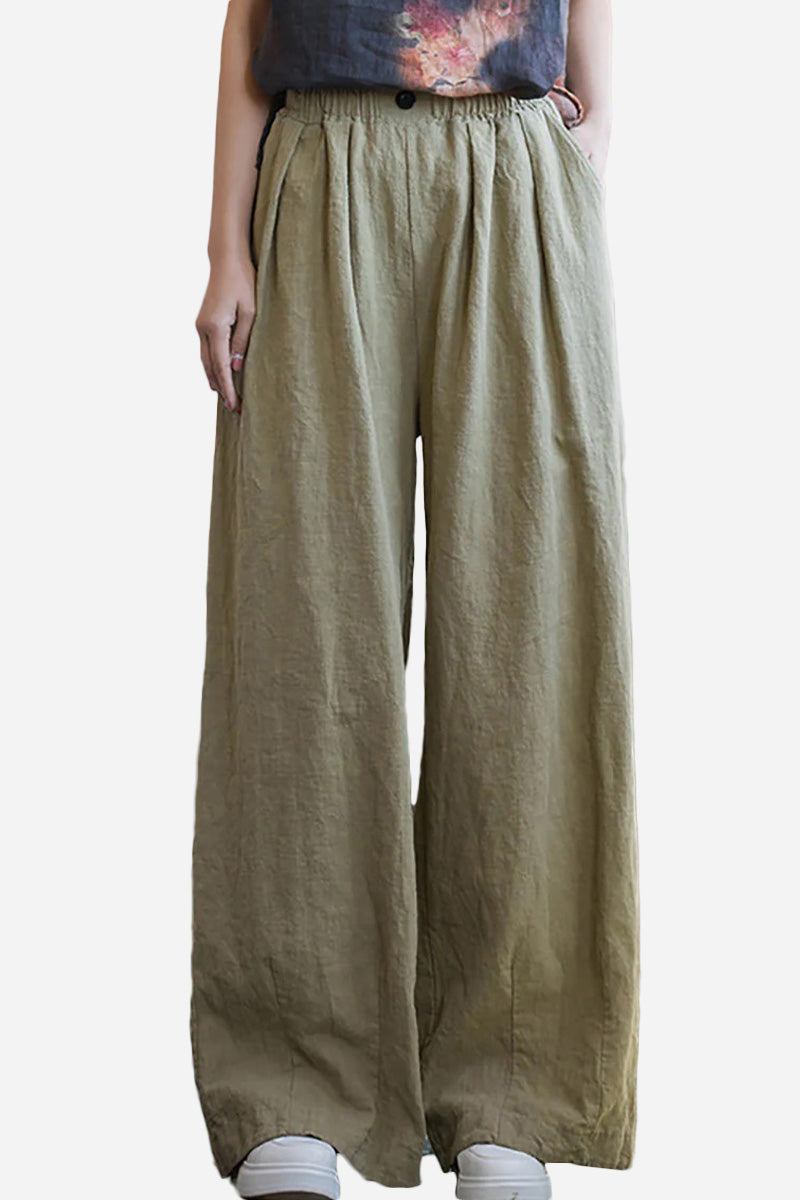 Relaxed fit sandwashed ramie linen pants with plush lining for breathable warmth and soft texture