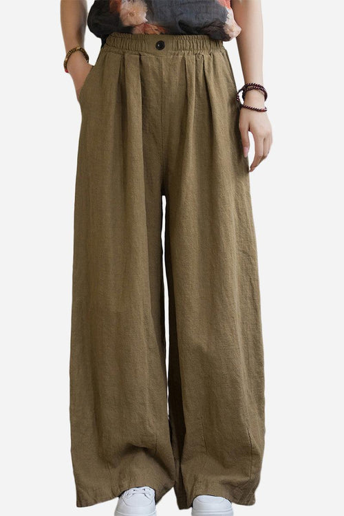 Brown sandwashed ramie linen pants with relaxed fit and plush lining for warmth