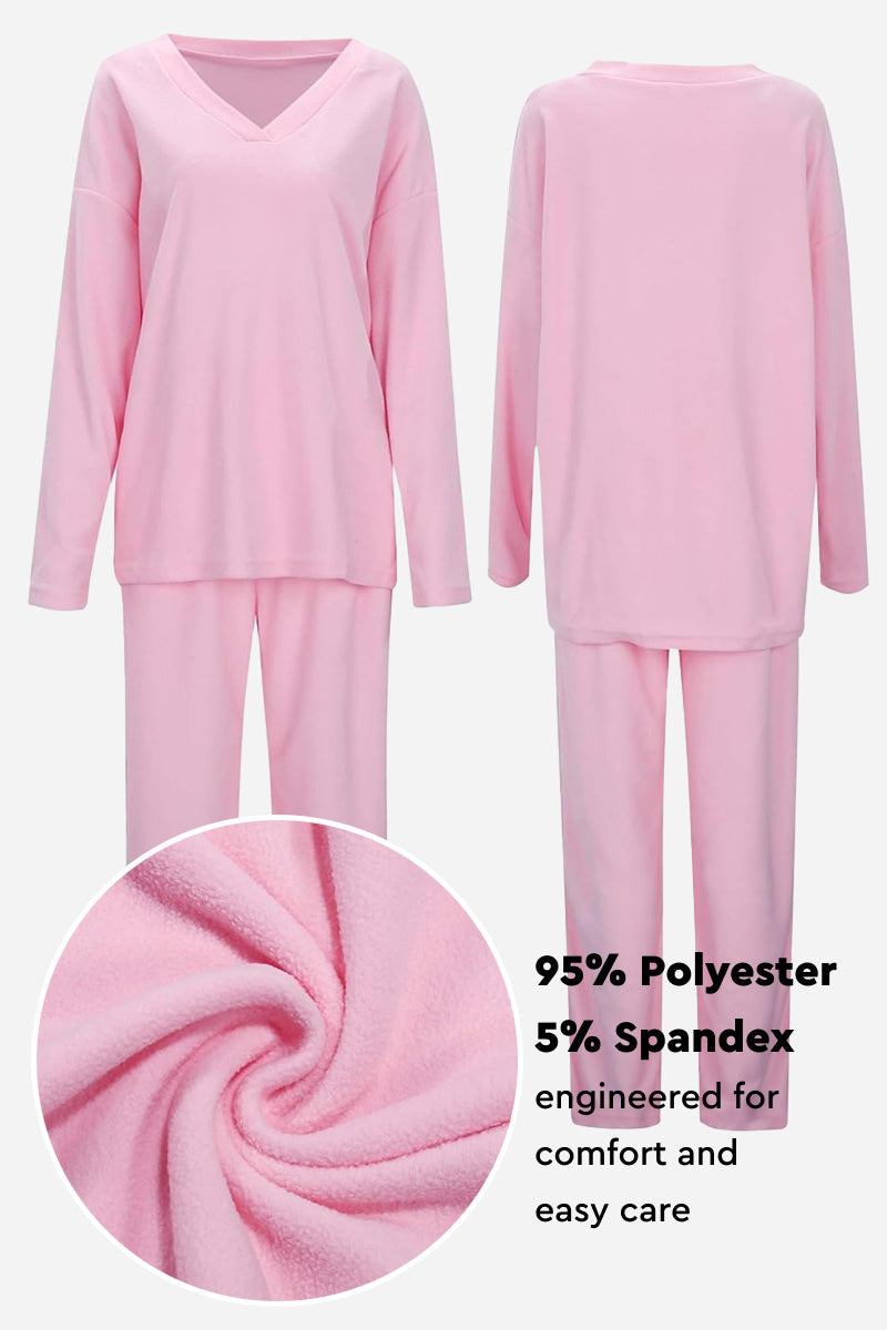 Travel-Ease Two-Piece Set pink soft breathable polyester spandex lounge wear comfortable travel outfit