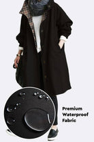 Travel-Smart Waterproof Hooded Windbreaker in black with premium waterproof fabric and plaid lining