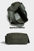 Spacious interior and durable suede bottom of vintage charm bag with dual-length straps for versatile carrying.