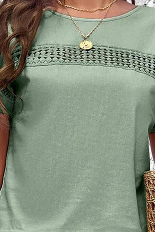 Green 100% cotton breathable top with lattice detail, part of total comfort two-piece set