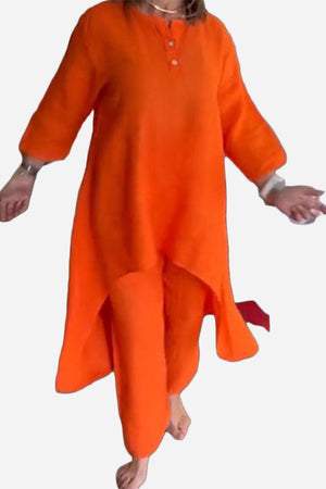 Breathable & featherlight vibrant orange two-piece lounge set with relaxed fit