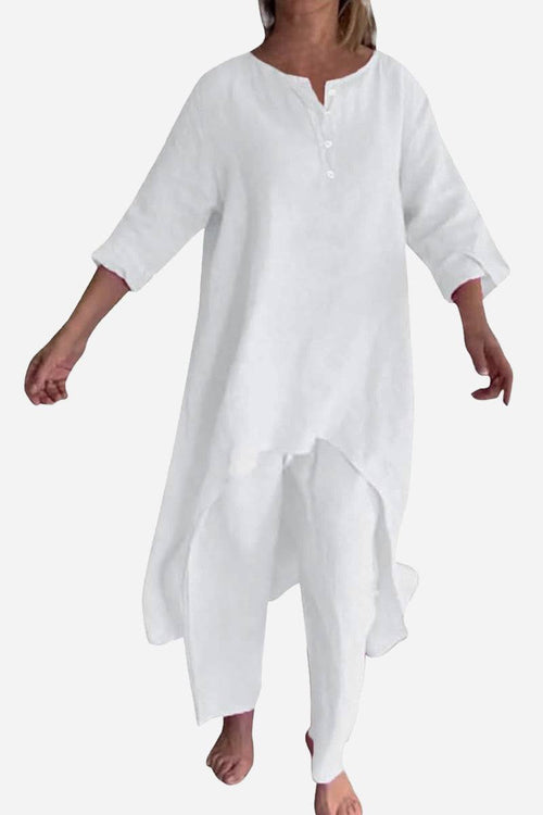 Breathable and featherlight white lounge set with loose fit and long top