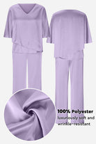 Elegant Layers Two-Piece Set in soft lavender polyester with layered V-neck top and matching pants