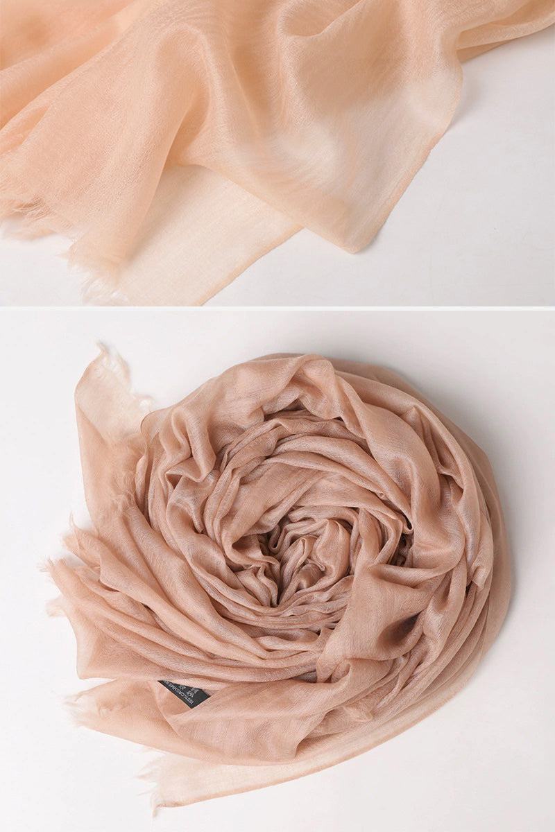 100% cashmere featherlight luxury scarf in soft beige, lightweight and warm with a smooth texture