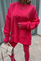TimelessChic Ultra Comfortable Two-Piece Set in bright pink with relaxed fit and soft fabric