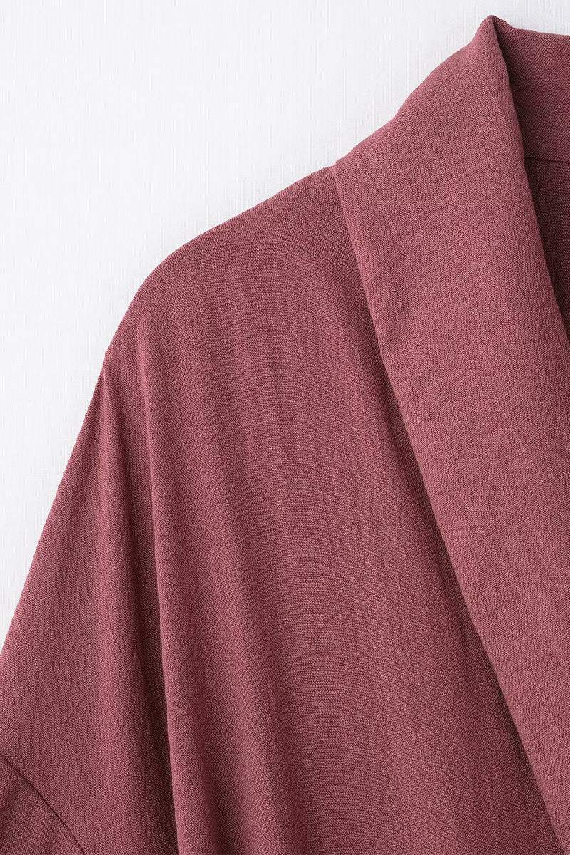 Dusty rose wide-leg pants and matching top from Mix-Match Lounge-to-Travel Set with soft polyester fabric