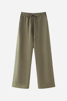 Wide-leg khaki pants from versatile Mix-Match Lounge-to-Travel Set with drawstring waist.