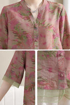 French boutique style organza floral print blouse with lightweight, breathable fabric and elegant design