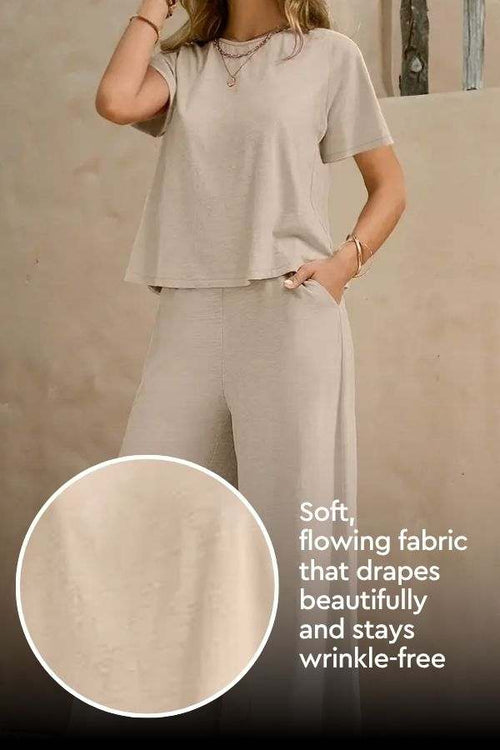 Riviera Relaxed Two Piece Set beige soft flowing wrinkle-free fabric lounge wear