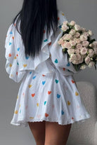 Sweet Countryside 100% cotton ruffled two-piece set with colorful heart prints and lightweight fabric