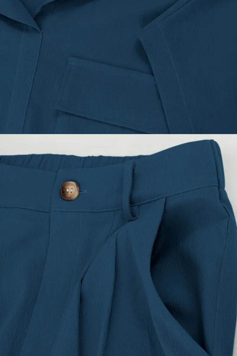 Blue Safari Escape cargo two-piece set with big functional pockets and relaxed fit pants