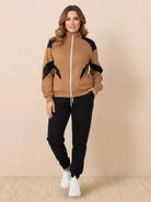 Colorblock Comfort Tracksuit with slimming contrast panels and relaxed fit for all-day comfort