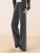Nano-fleece zip two-piece set with slim-relaxed jacket and wide-leg pants in wrinkle-resistant fabric