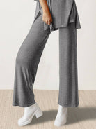Oversized long-line loungewear set with pullover and straight-leg pants in soft knit fabric