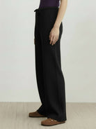 Lightweight wool wide leg pants with brushed soft fabric and relaxed fit