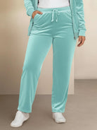 plus size velour zip-up tracksuit with hoodie and straight-leg pants in soft fabric