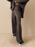 Soft-knit turtleneck two-piece set with relaxed fit and wide-leg pants