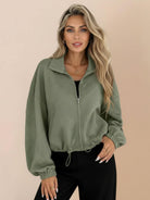 Cropped textured baseball jacket with full-zip and elastic cuffs in casual style