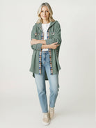 CloudKnit Oversized Hooded Shacket waffle knit button-front hip-length jacket with drawstring hood and dropped shoulders