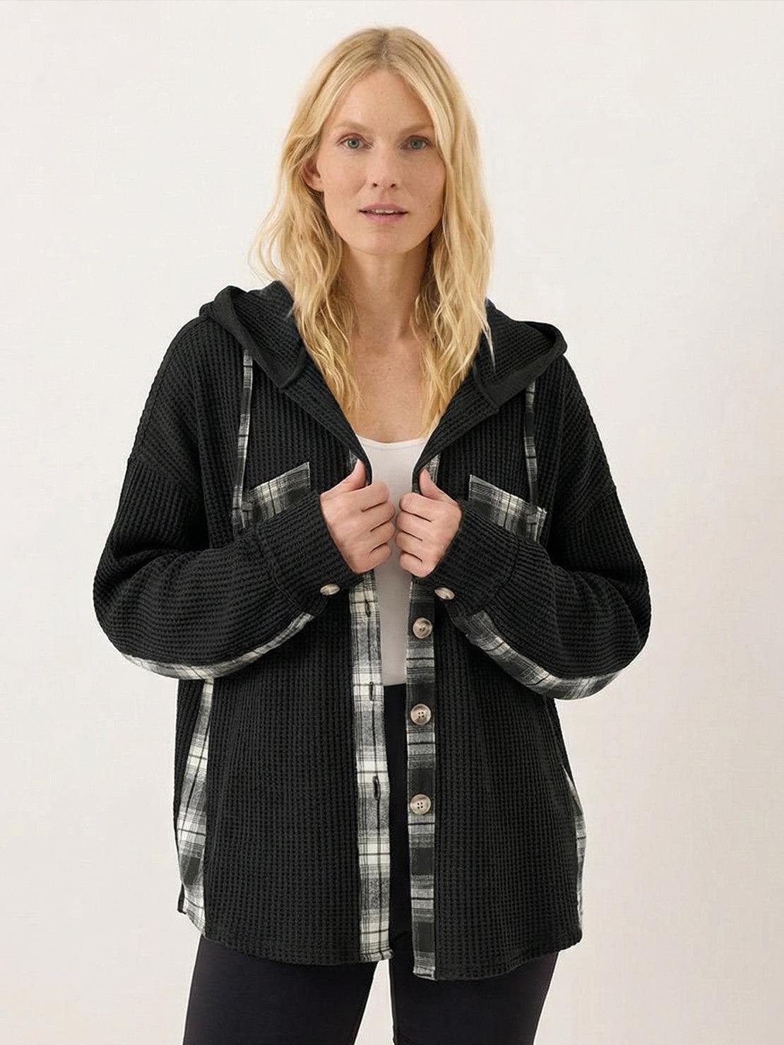 CloudKnit oversized hooded shacket with waffle knit texture and relaxed fit for layering