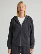 Chenille zip-up loungewear set with hoodie and wide-leg pants in soft, subtle sheen fabric