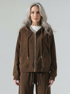 Chenille zip-up hoodie with drawstring and wide-leg pants loungewear set in soft fabric