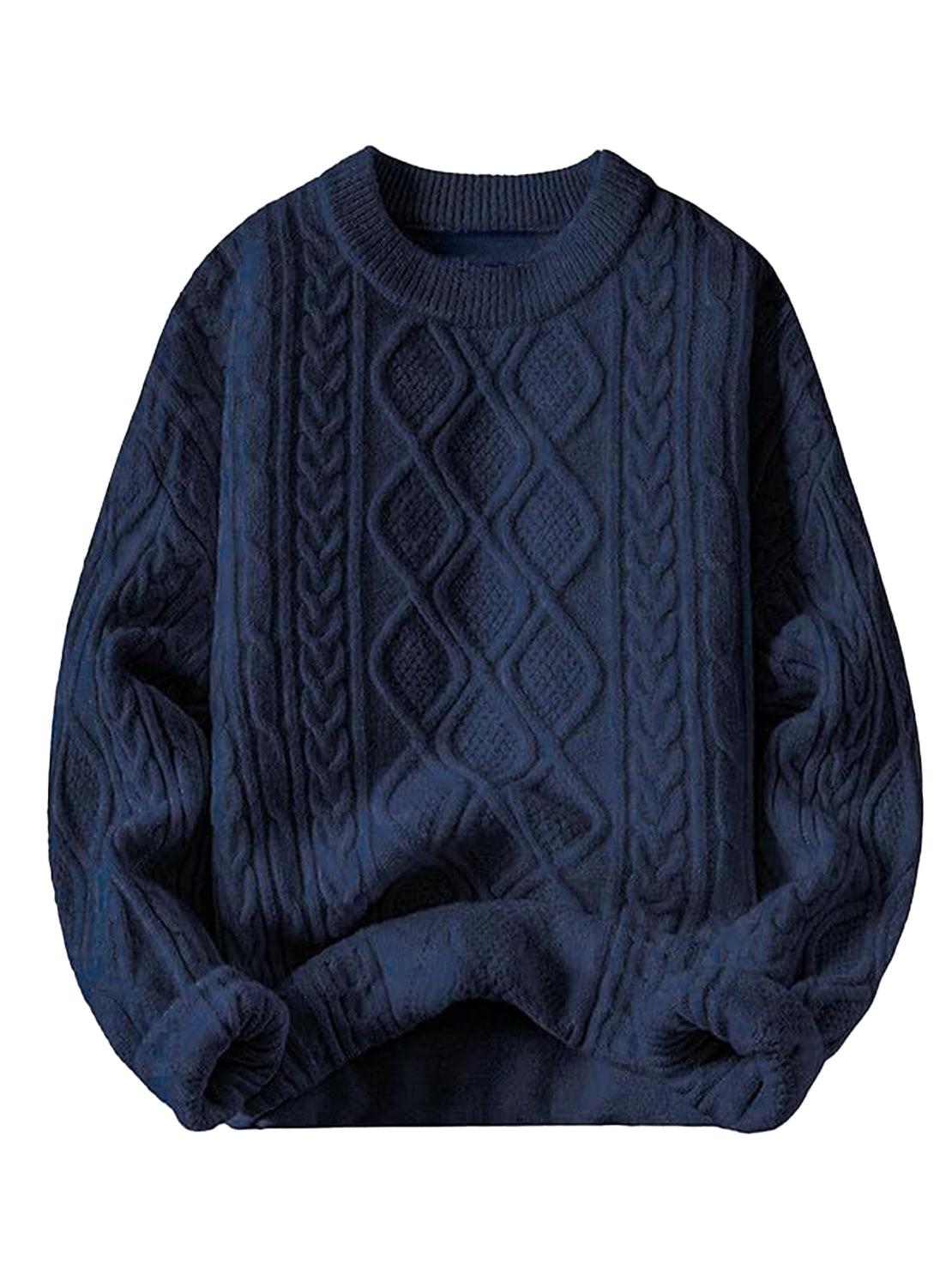 Oversized cable-knit crewneck sweater with dropped shoulders and ribbed trim in thick plush fabric