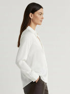 silk-finish button front shirt with smooth fabric and relaxed fit