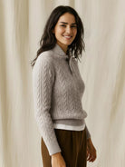 100% wool cable-knit sweater with slim fit and stand collar button placket